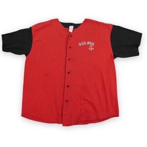 VTG Badger Sport Red Sox Jersey Mens 2XL Red Black Button Front Boston MLB Shirt